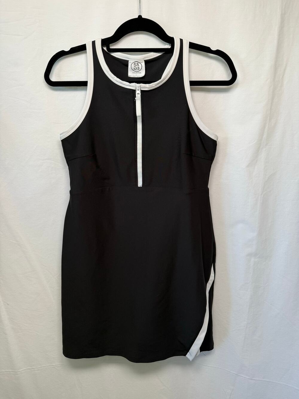 SAGE Collective Ladies Active Dress with Shorts, Black with White, Size Large